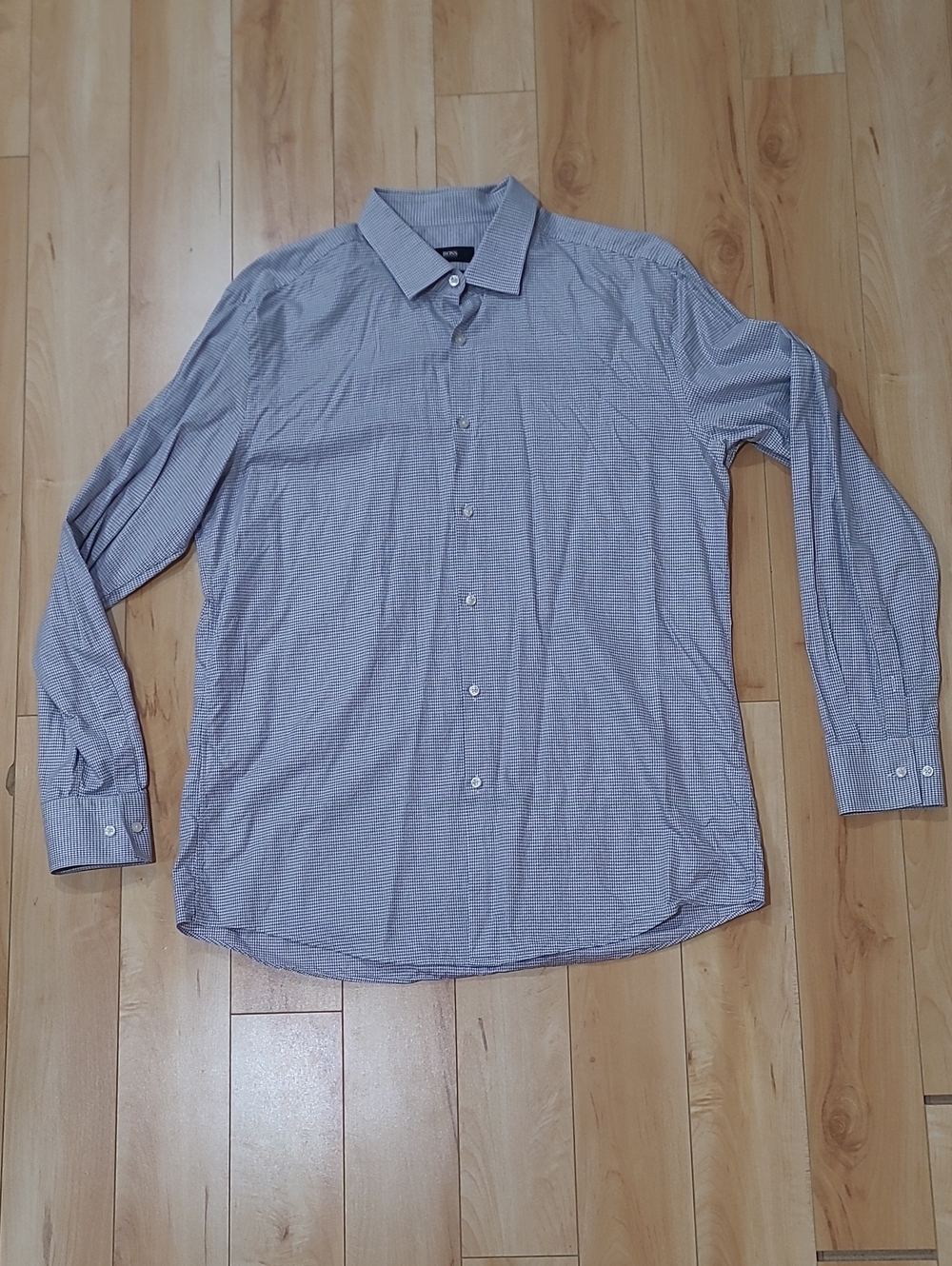 Boss Men's Size Large Slim Fit Light Blue Micro-Pattern Dress Shirt